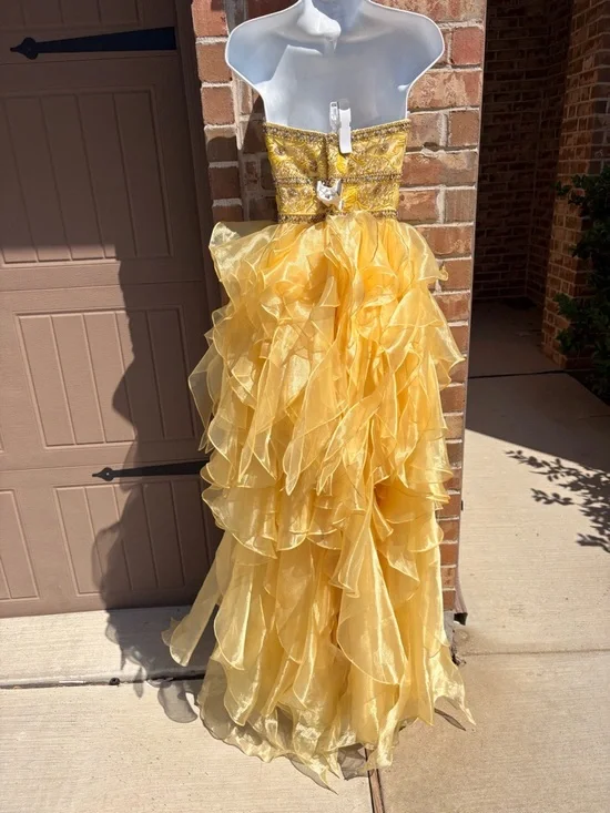 Jovani Yellow Strapless High-Low Ruffle Prom Dress size 6 - Picture 7 of 9
